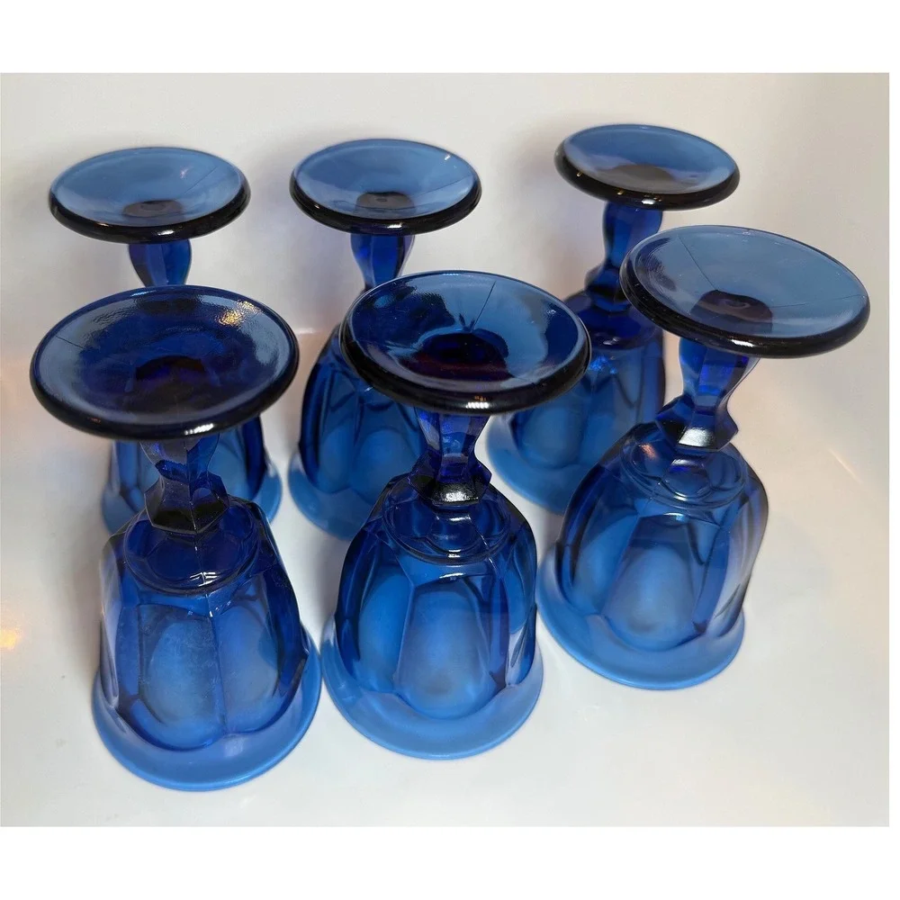 Vintage Imperial Glass Old Williamsburg Cobalt Goblets‎ 5.3